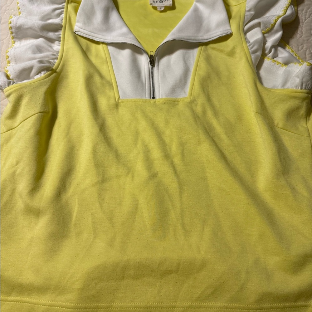 Umgee Yellow and White Ruffle Tank Top